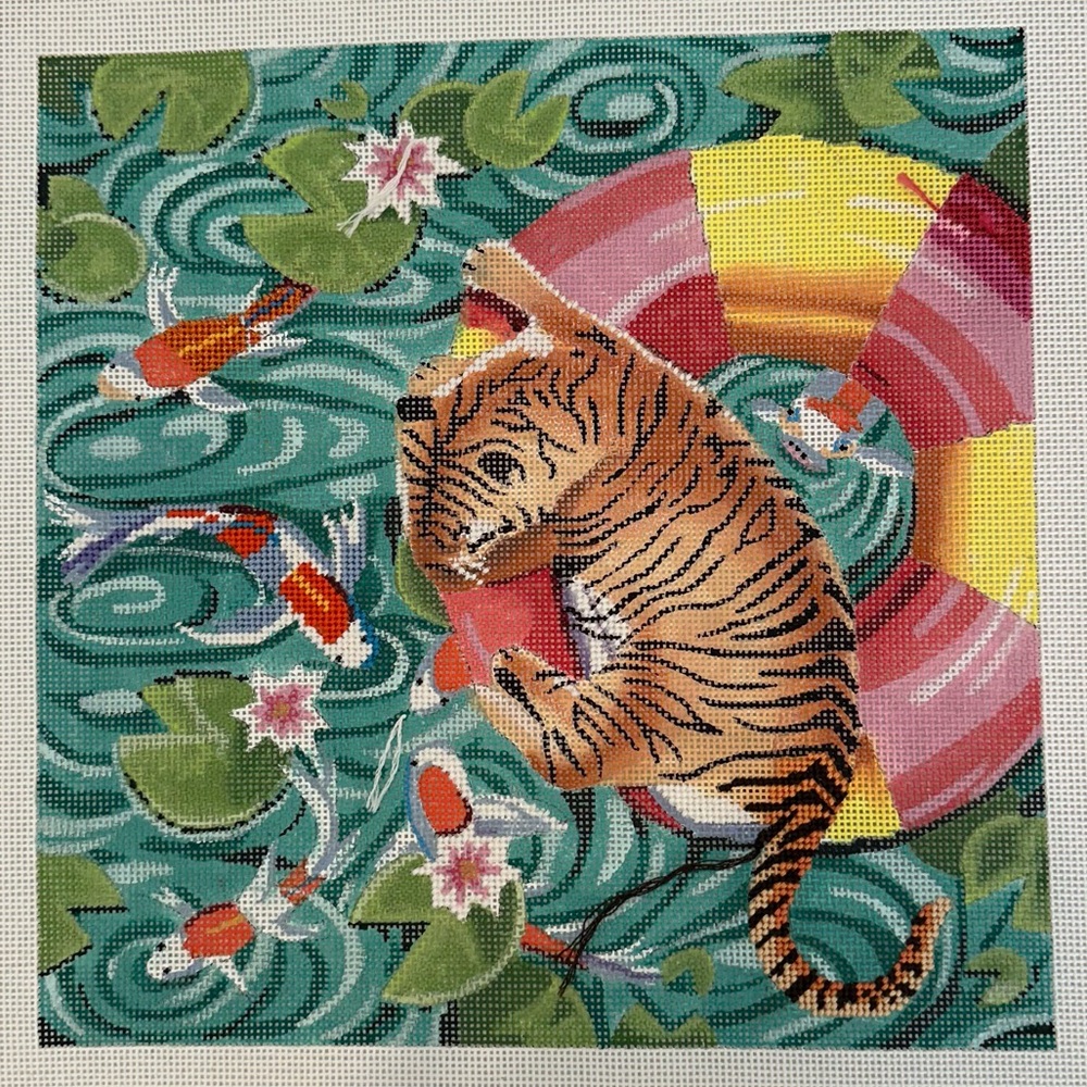 Colors of Praise - Tiger Watching Koi Needlepoint Canvas